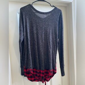 Maurice's long sleeve grey shirt with Buffalo plaid and tie in back